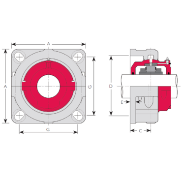 Split flanged housing 4-hole Square Type: DF